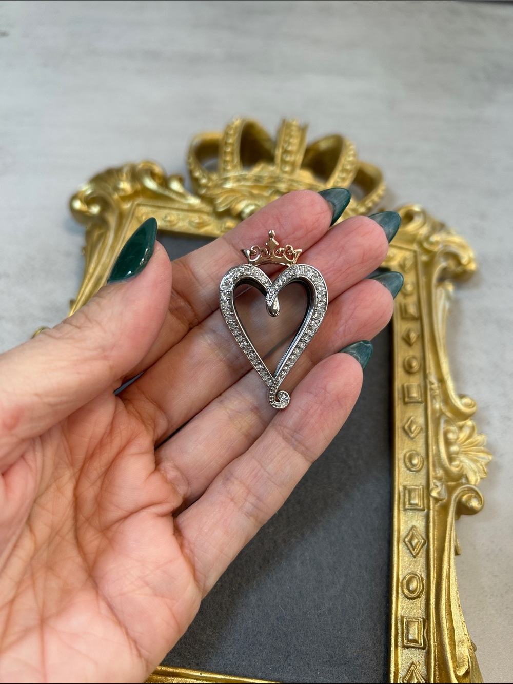 Origami Owl for Disney Silver Heart Locket with Rose Gold Crown Accent